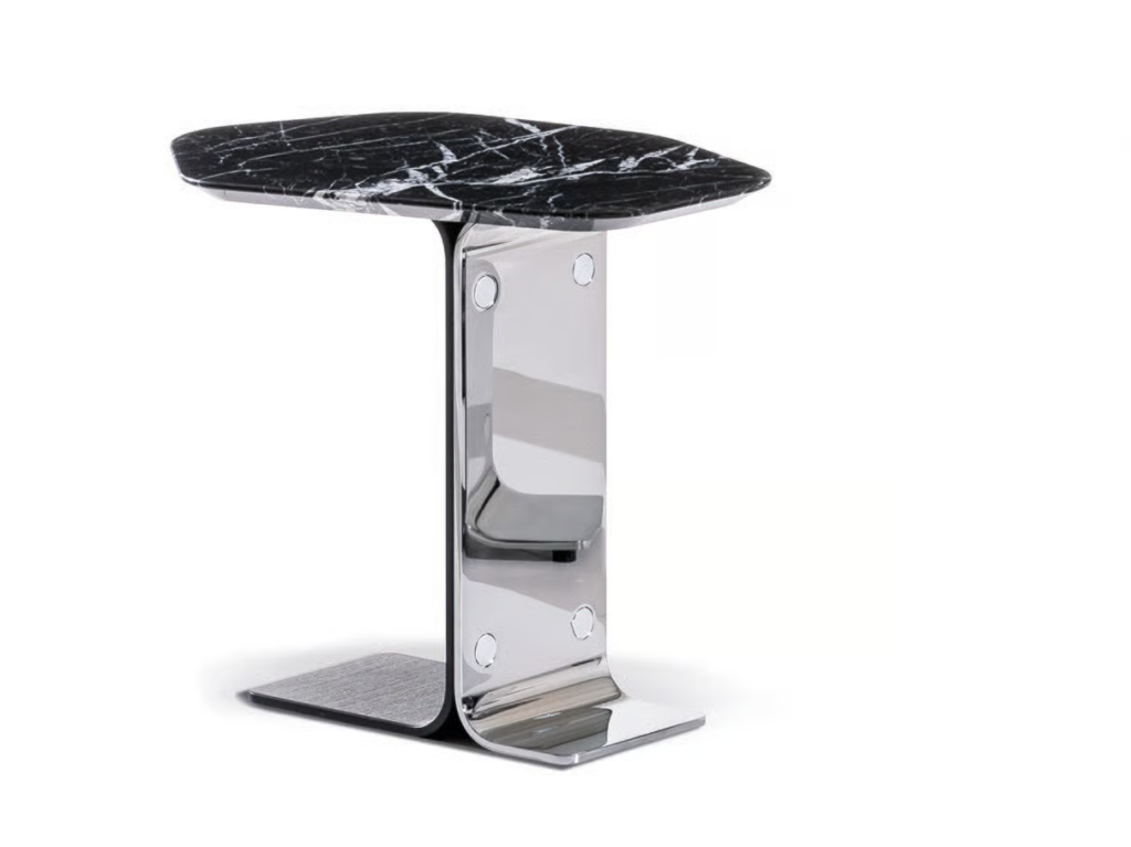 Hexagonal Nero Marquina marble ash and chrome plated side table