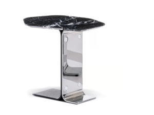 Hexagonal Nero Marquina marble ash and chrome plated side table