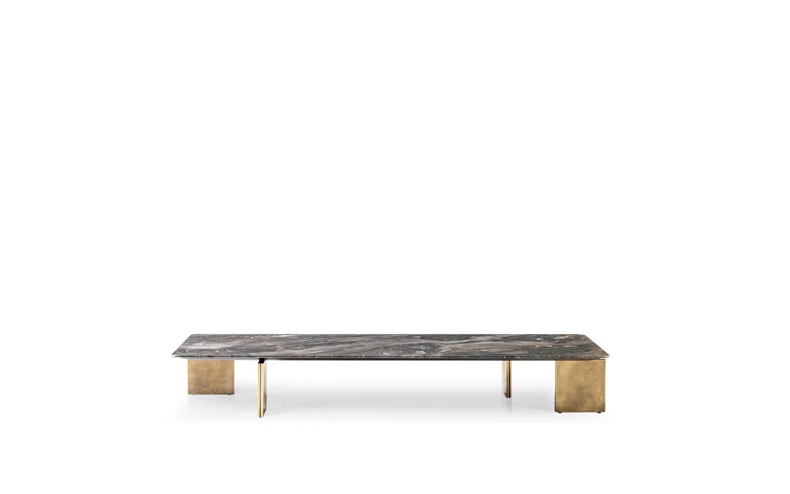 Elegant Rectangular Coffee Table Marble Top Brass Base
