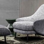 Saddle-hide Leather Fabric Armchair with Footrest