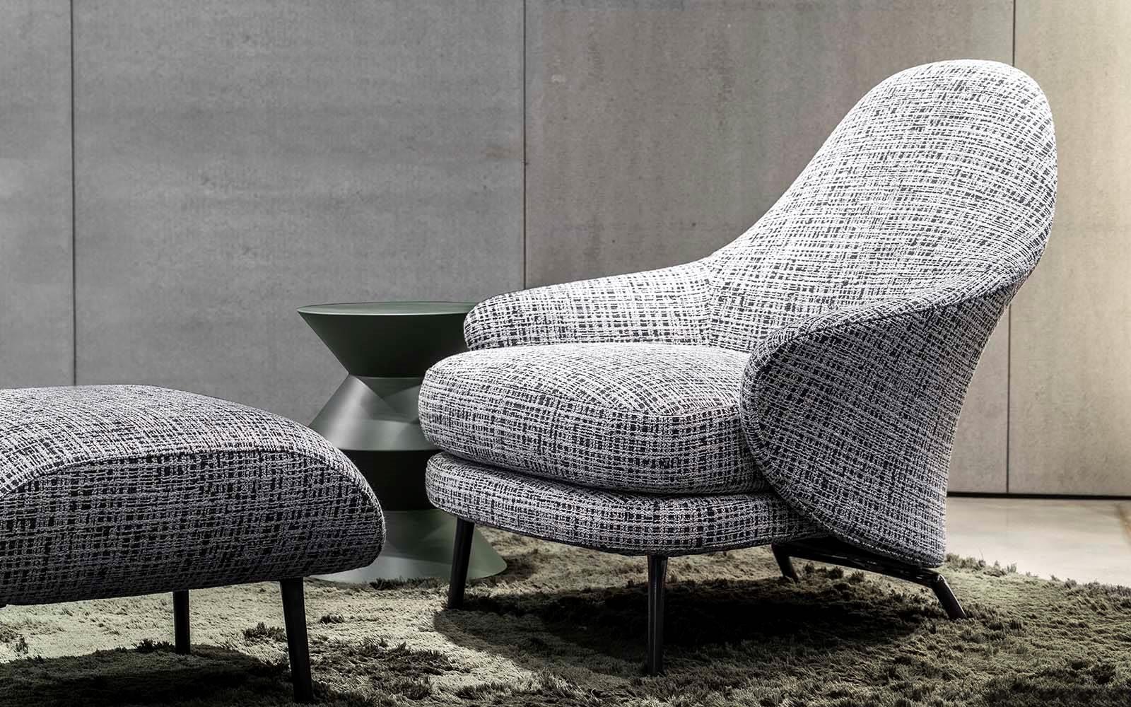 Saddle-hide Leather Fabric Armchair with Footrest