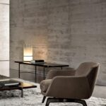 Luxury Armchair with Defining Leather Belt and Brandy Polished Aluminum Base