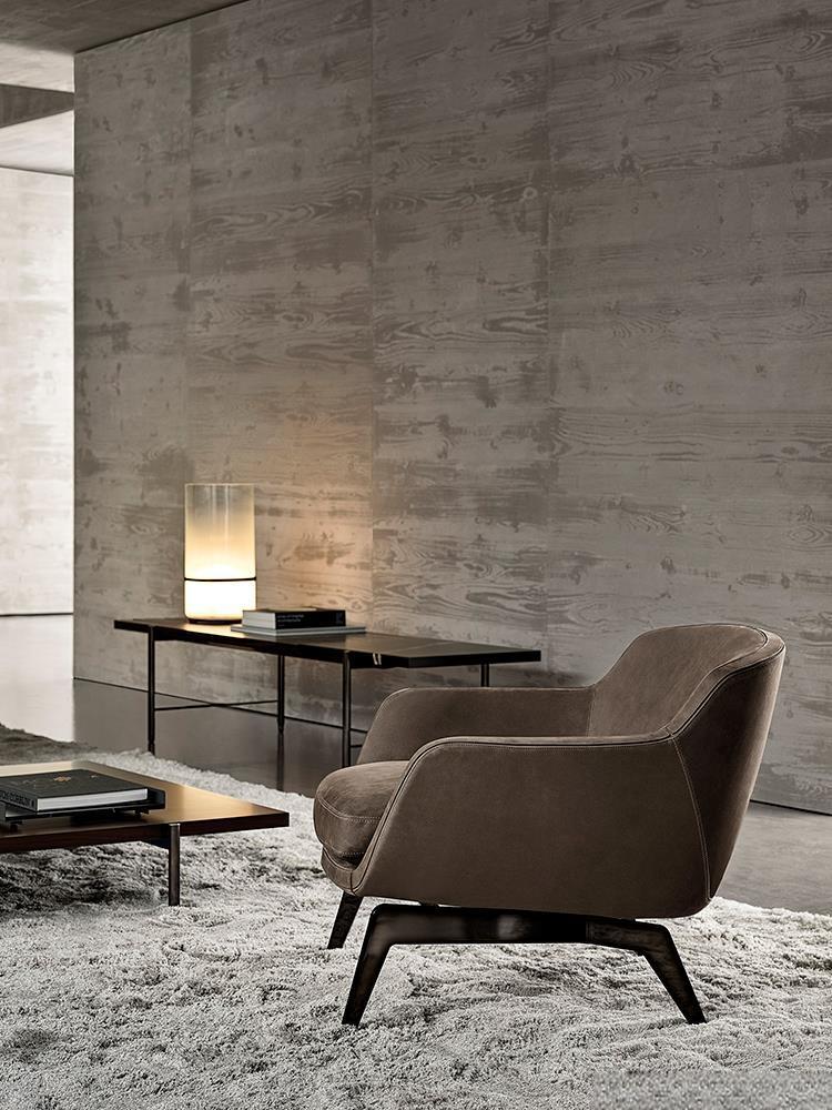 Luxury Armchair with Defining Leather Belt and Brandy Polished Aluminum Base