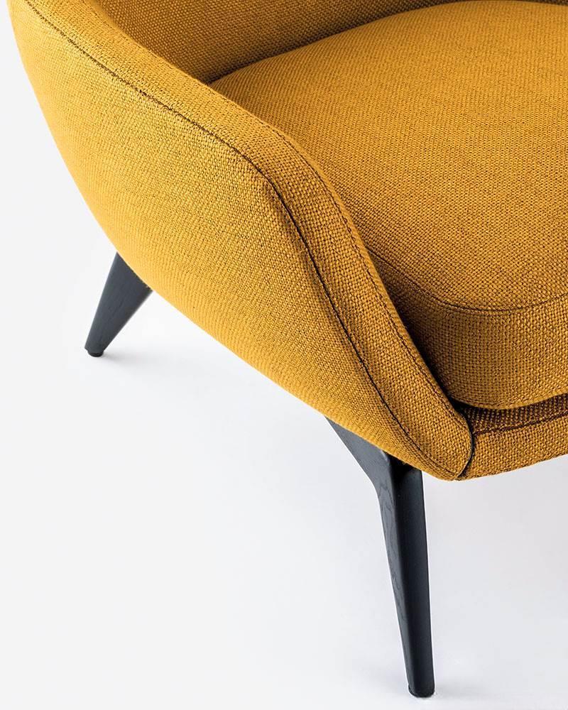 Luxury Armchair with Defining Leather Belt and Brandy Polished Aluminum Base