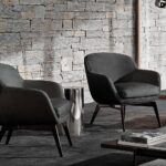 Luxury Armchair with Defining Leather Belt and Brandy Polished Aluminum Base