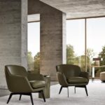 Luxury Armchair with Defining Leather Belt and Brandy Polished Aluminum Base