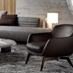 Luxury Armchair with Defining Leather Belt and Brandy Polished Aluminum Base