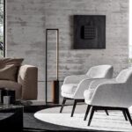 Luxury Armchair with Defining Leather Belt and Brandy Polished Aluminum Base