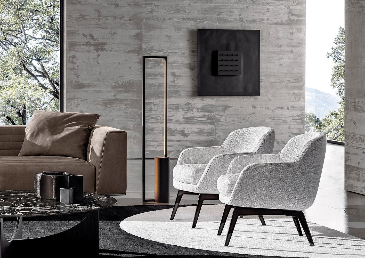 Luxury Armchair with Defining Leather Belt and Brandy Polished Aluminum Base