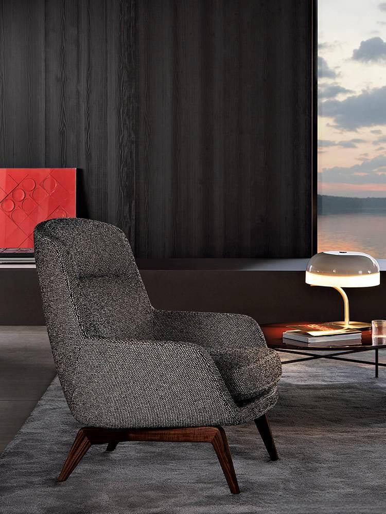Curved Backrest Armchair with Signature Leather Strap and Anti-Fingerprint Finish