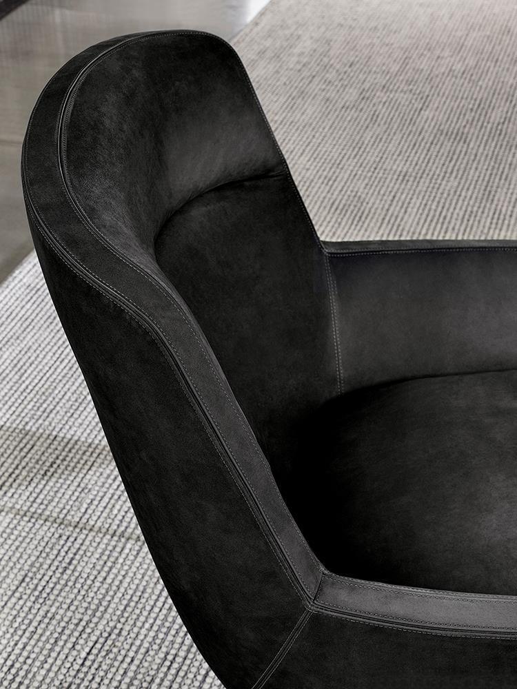 Curved Backrest Armchair with Signature Leather Strap and Anti-Fingerprint Finish