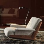 Genuine Leather Black Italian Minimalist Armchair with Wooden Legs