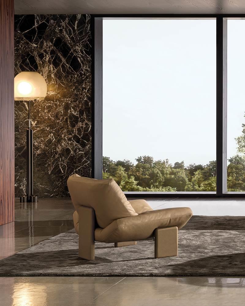 Luxury Armchair with Goose Down Quilting and Removable Leather Upholstery