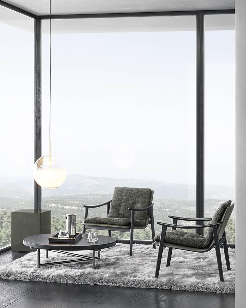 Italian Minimalist Modern Saddle microfiber leather Smoked Armchair