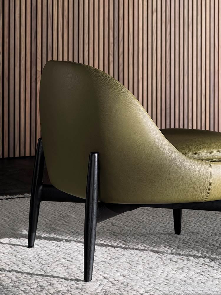 Genuine Leather with Tree-Inspired Legs Green Armchair