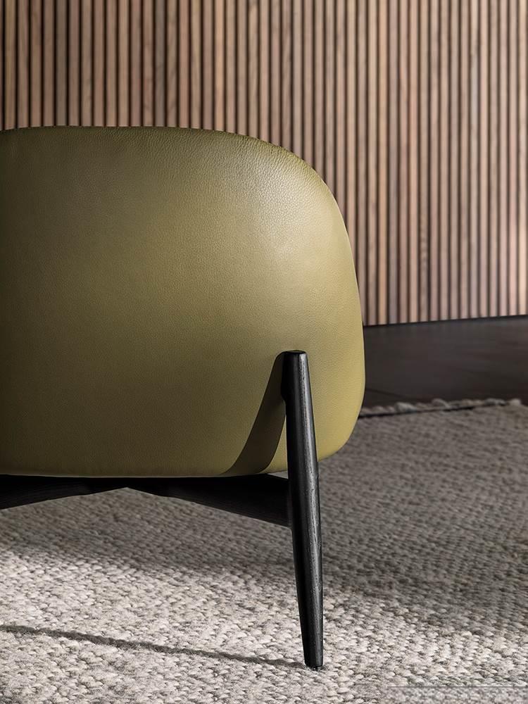 Genuine Leather with Tree-Inspired Legs Green Armchair