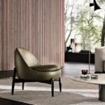 Genuine Leather with Tree-Inspired Legs Green Armchair