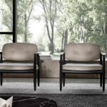 Sculpted Walnut Frame and Plush Channeled Cushioning Armchair with Footrest