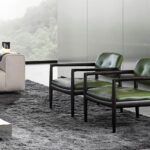 Sculpted Walnut Frame and Plush Channeled Cushioning Armchair with Footrest