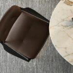 Sculpted Walnut Frame and Plush Channeled Cushioning Armchair with Footrest