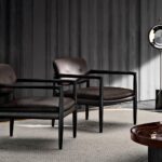 Sculpted Walnut Frame and Plush Channeled Cushioning Armchair with Footrest