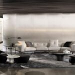 Floating Modular Sofa with Certified Goose Down Cushions and Couture Stitching