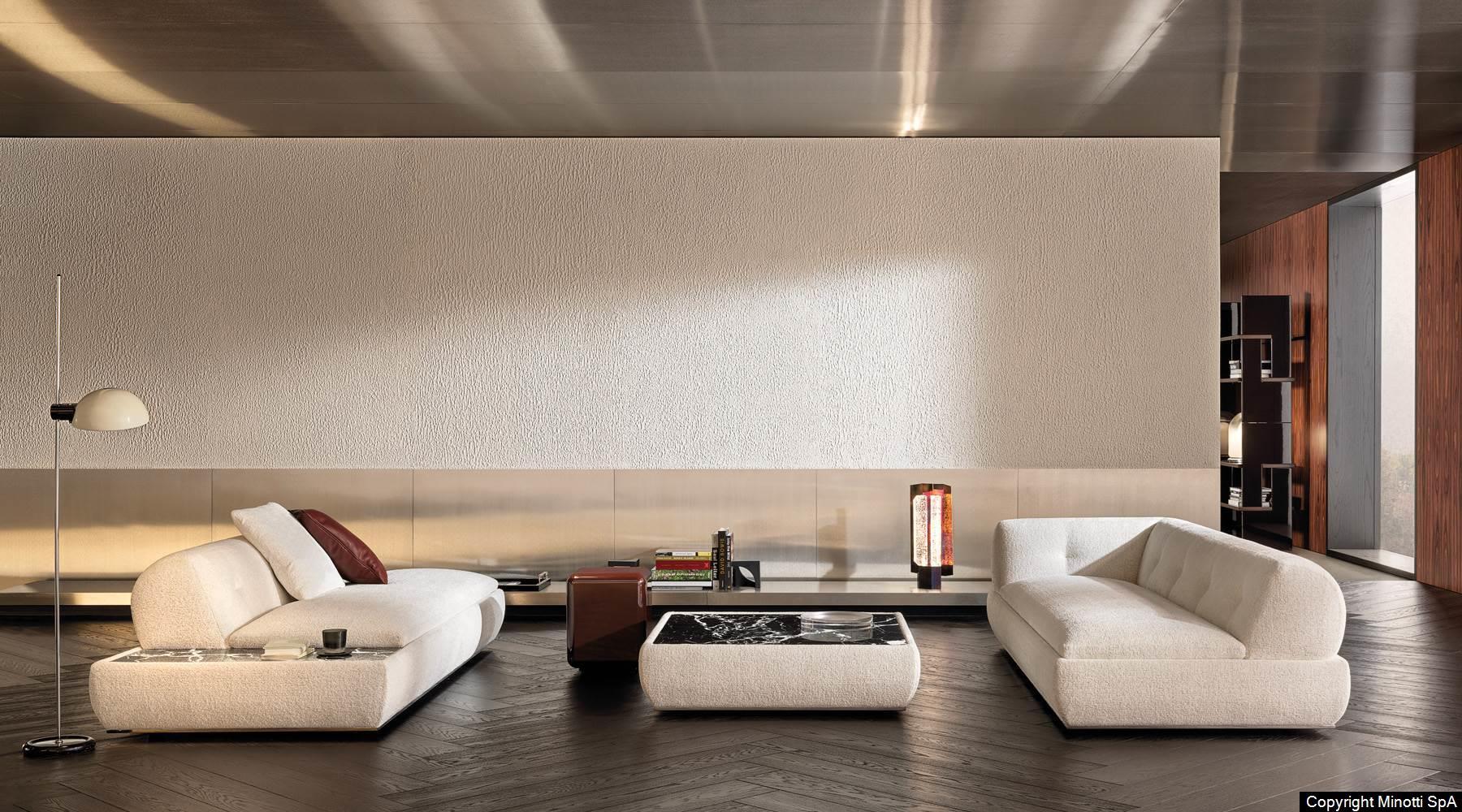 Marble Tabletops and Bronze Metal Base Modular Sofa