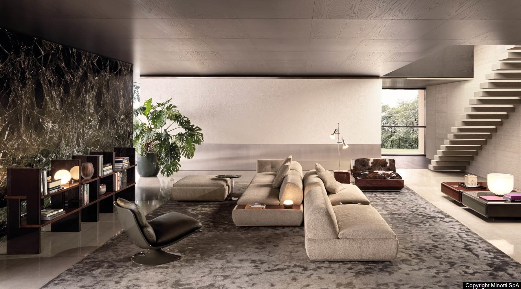 Marble Tabletops and Bronze Metal Base Modular Sofa