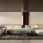 Marble Tabletops and Bronze Metal Base Modular Sofa