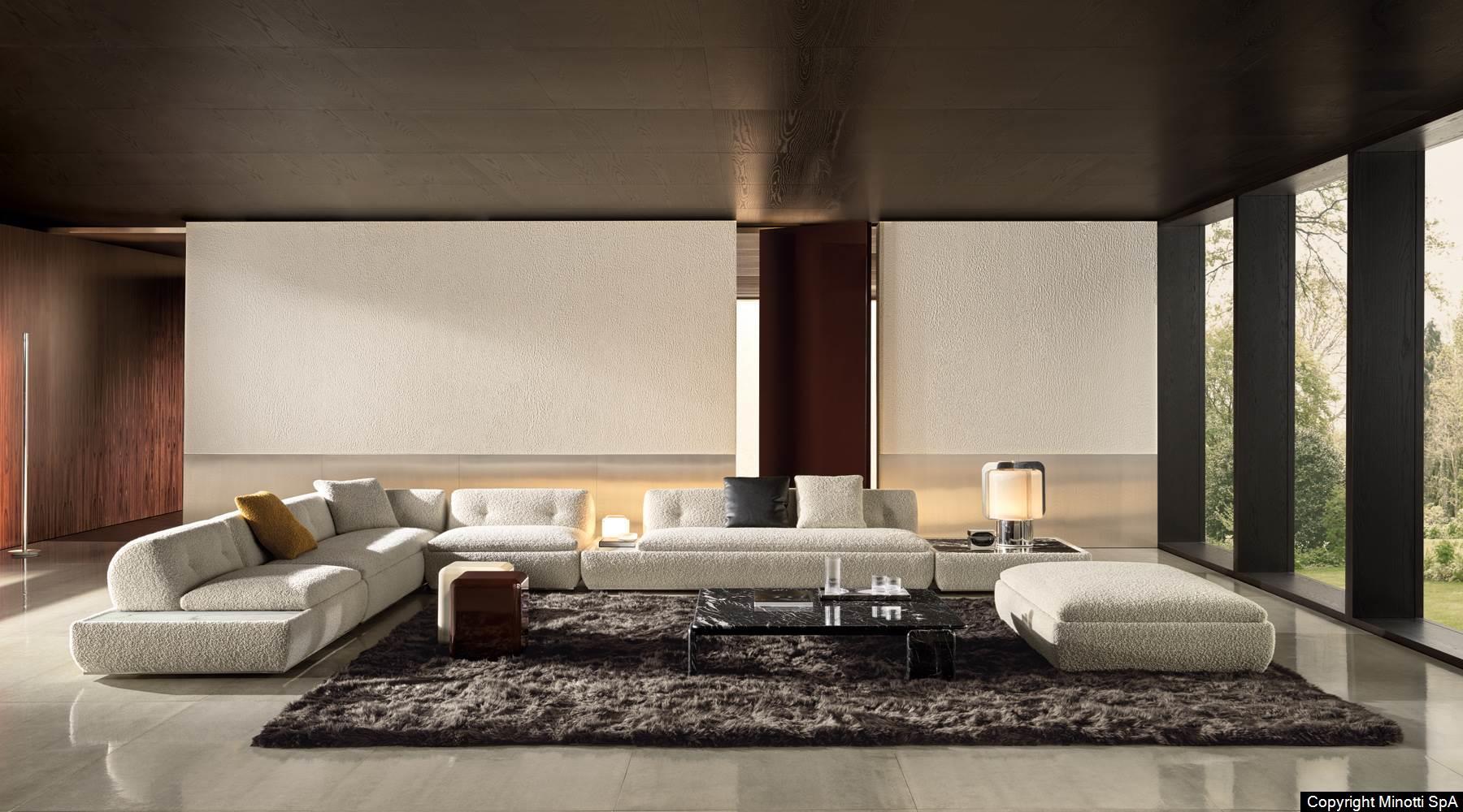 Marble Tabletops and Bronze Metal Base Modular Sofa