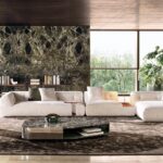 Marble Tabletops and Bronze Metal Base Modular Sofa