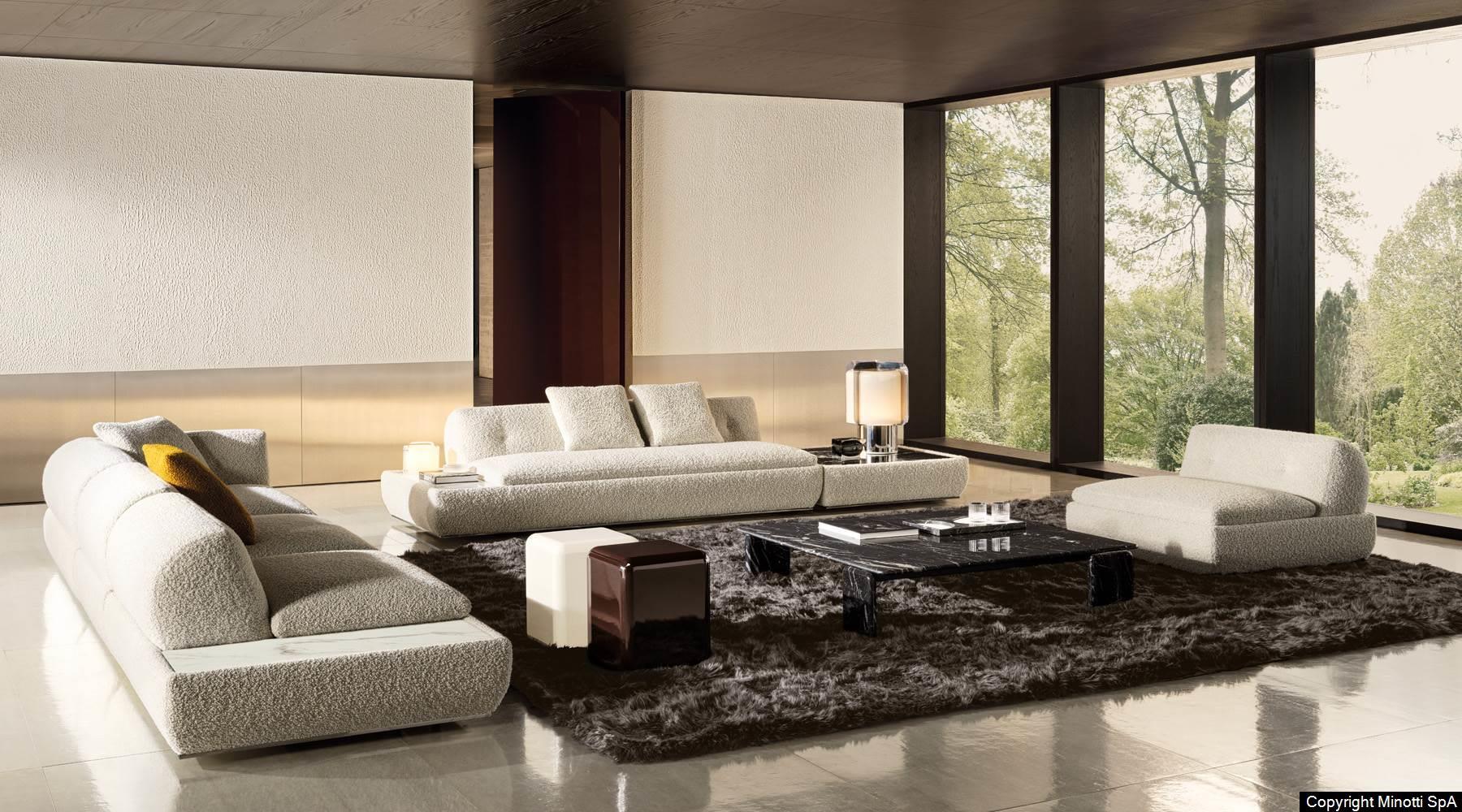 Marble Tabletops and Bronze Metal Base Modular Sofa