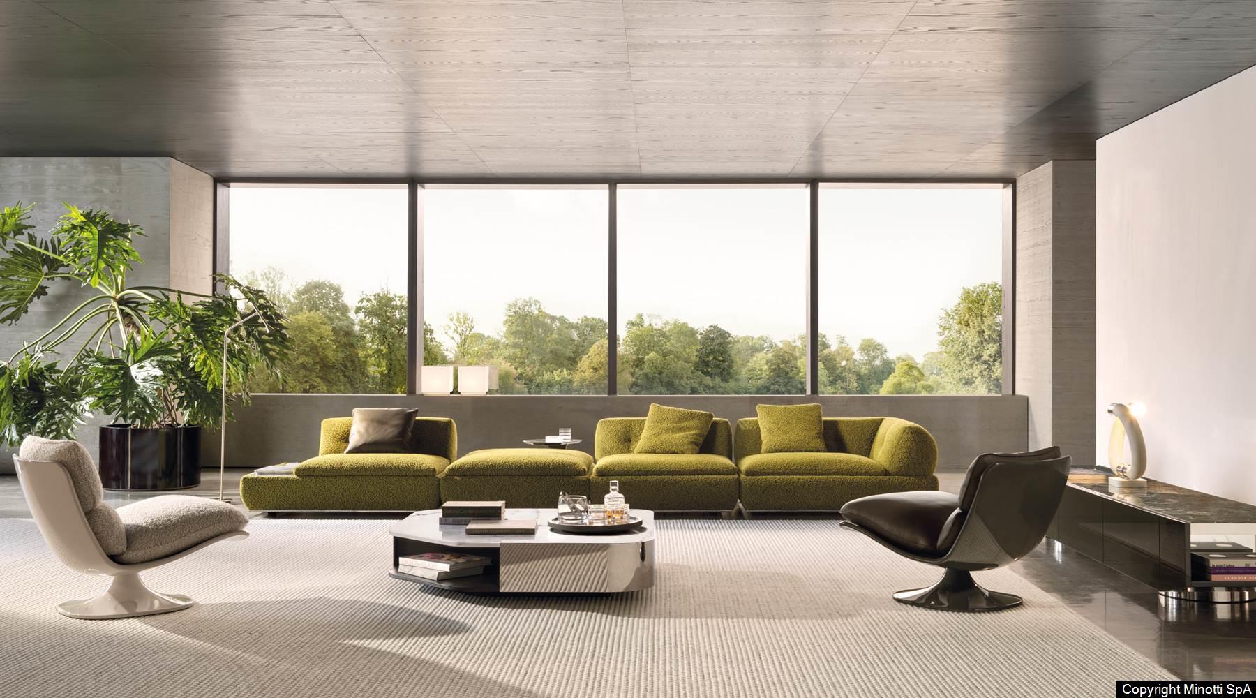 Marble Tabletops and Bronze Metal Base Modular Sofa