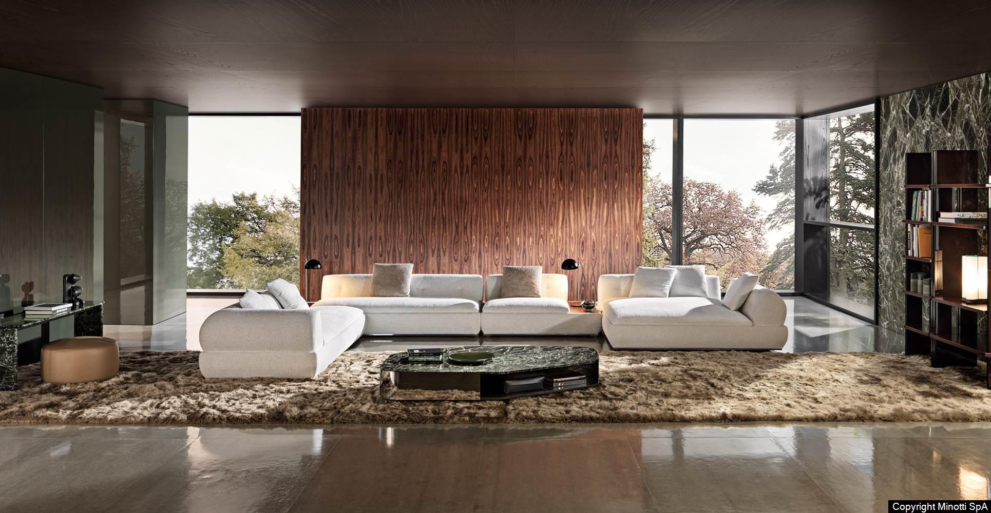 Marble Tabletops and Bronze Metal Base Modular Sofa