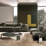 Marble Tabletops and Bronze Metal Base Modular Sofa