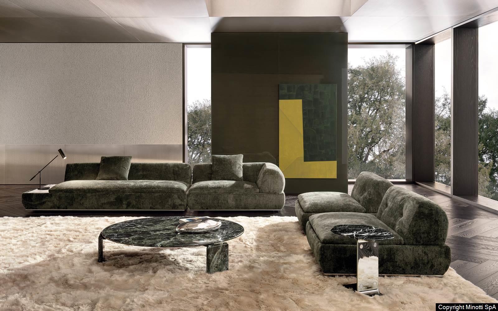 Marble Tabletops and Bronze Metal Base Modular Sofa