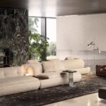 Marble Tabletops and Bronze Metal Base Modular Sofa