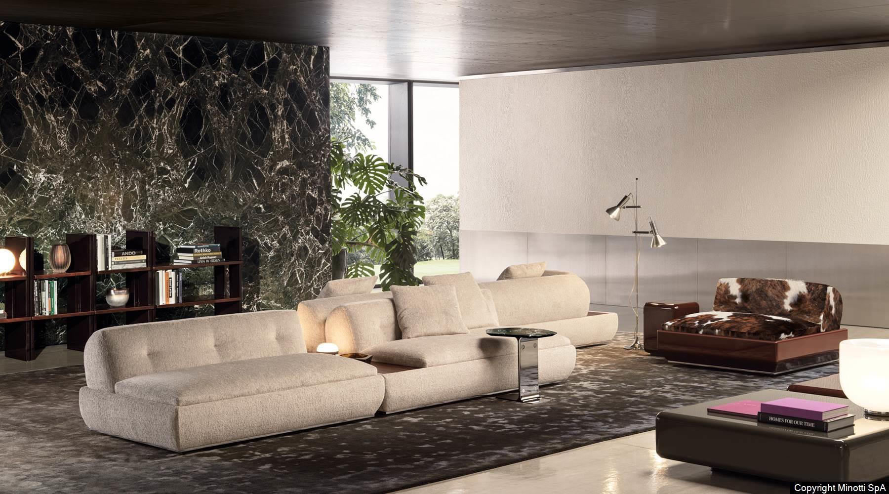 Marble Tabletops and Bronze Metal Base Modular Sofa