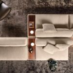 Marble Tabletops and Bronze Metal Base Modular Sofa