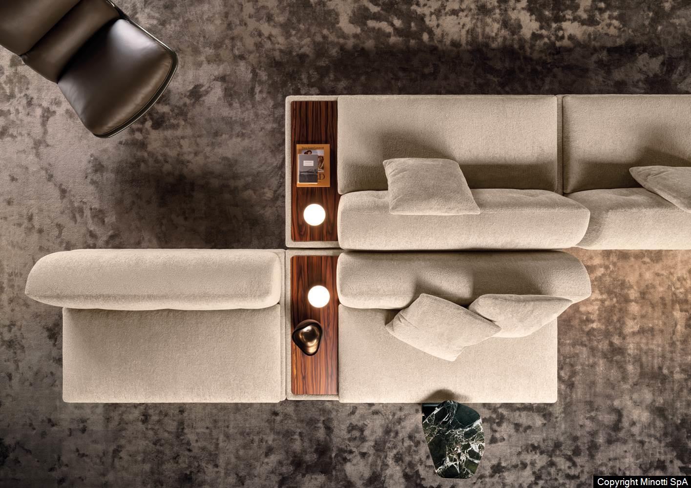 Marble Tabletops and Bronze Metal Base Modular Sofa
