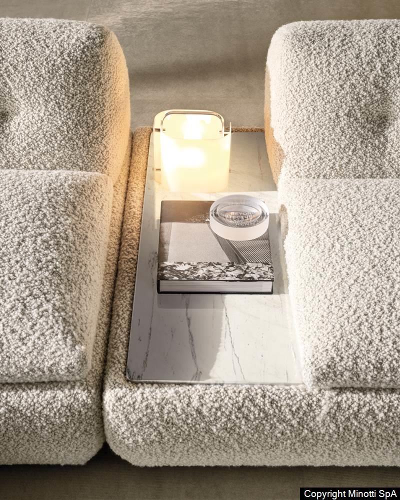 Marble Tabletops and Bronze Metal Base Modular Sofa