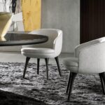 Boucle Upholstered Dining Chair with Black Tapered Legs