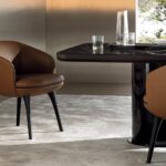 Boucle Upholstered Dining Chair with Black Tapered Legs