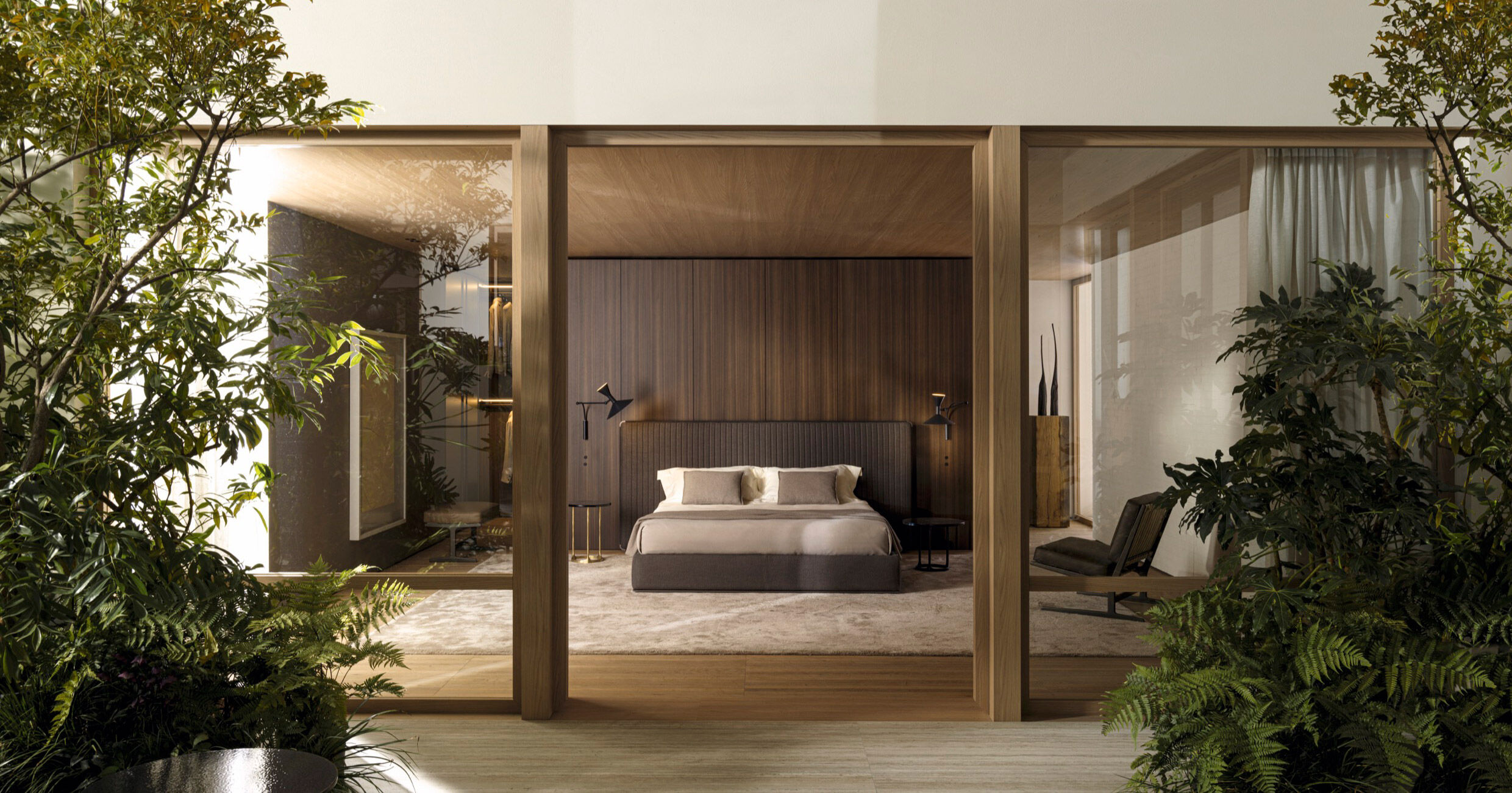 Minimalist Upholstered Bed with Tall Padded Headboard