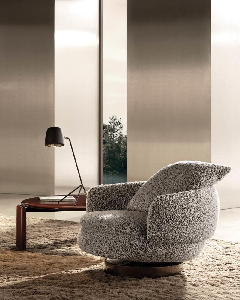 Modern Swivel White Armchair with headrest and Footstool Base