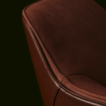 Leather Lounge Brown Armchair with Armrests Wooden Base