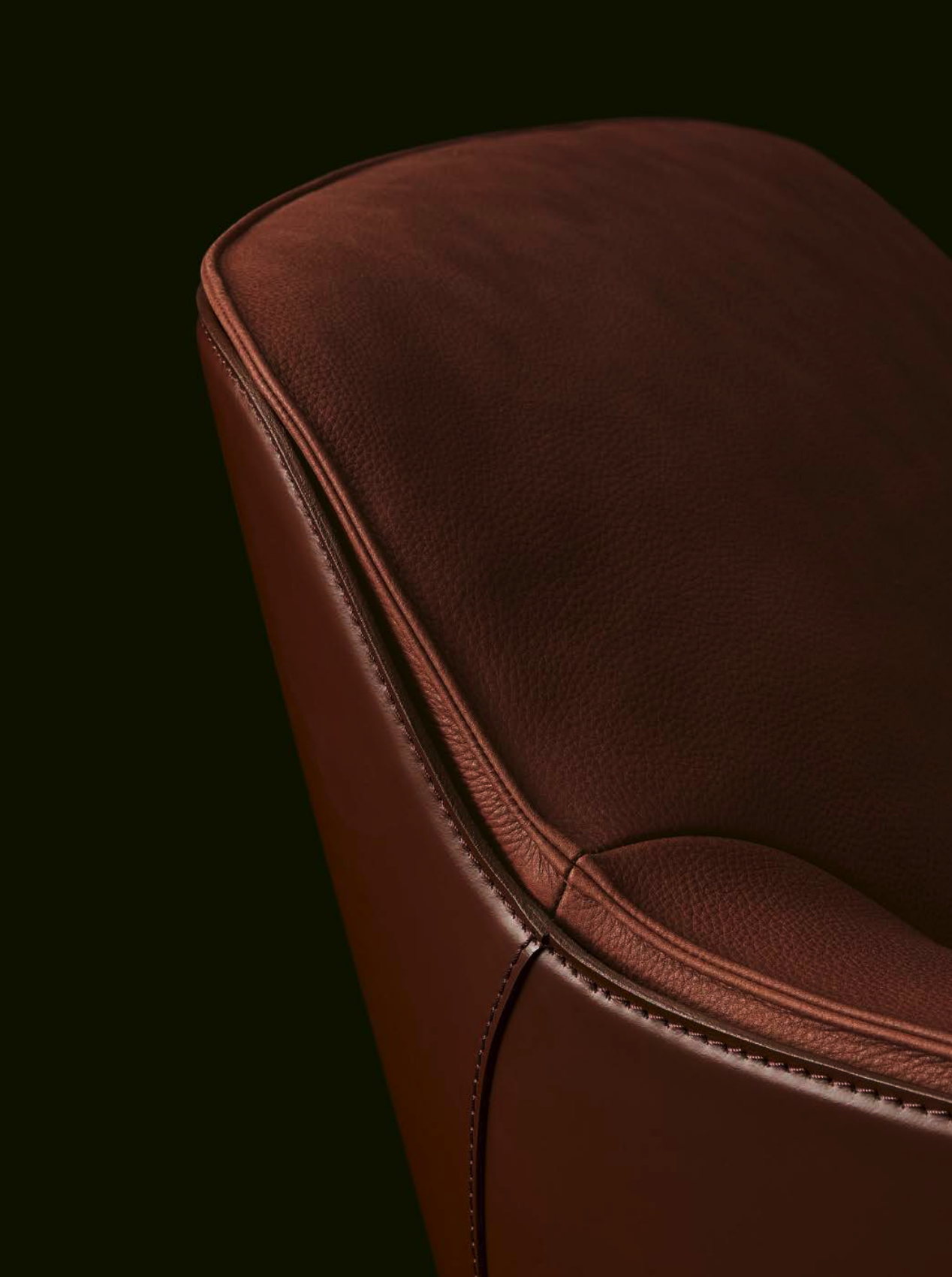 Leather Lounge Brown Armchair with Armrests Wooden Base