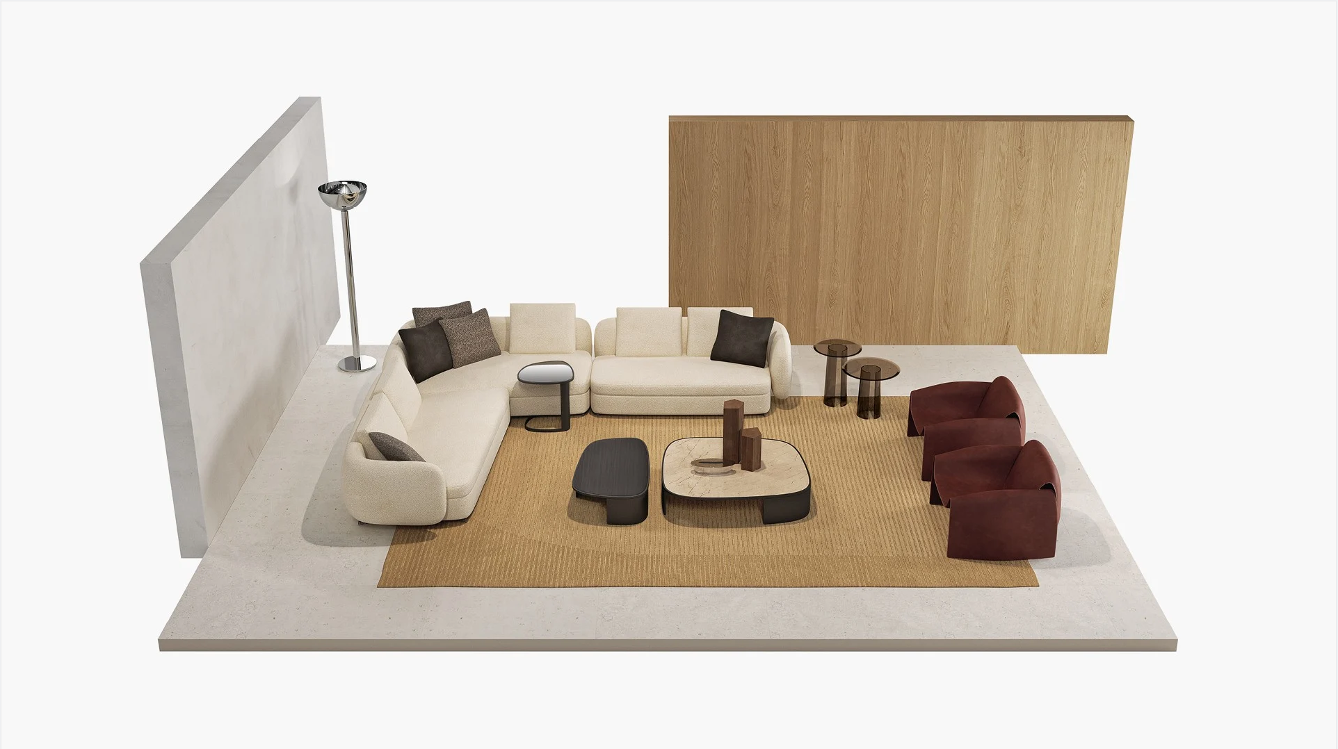Sofa System with Customizable Upholstery and Coordinated Coffee Tables