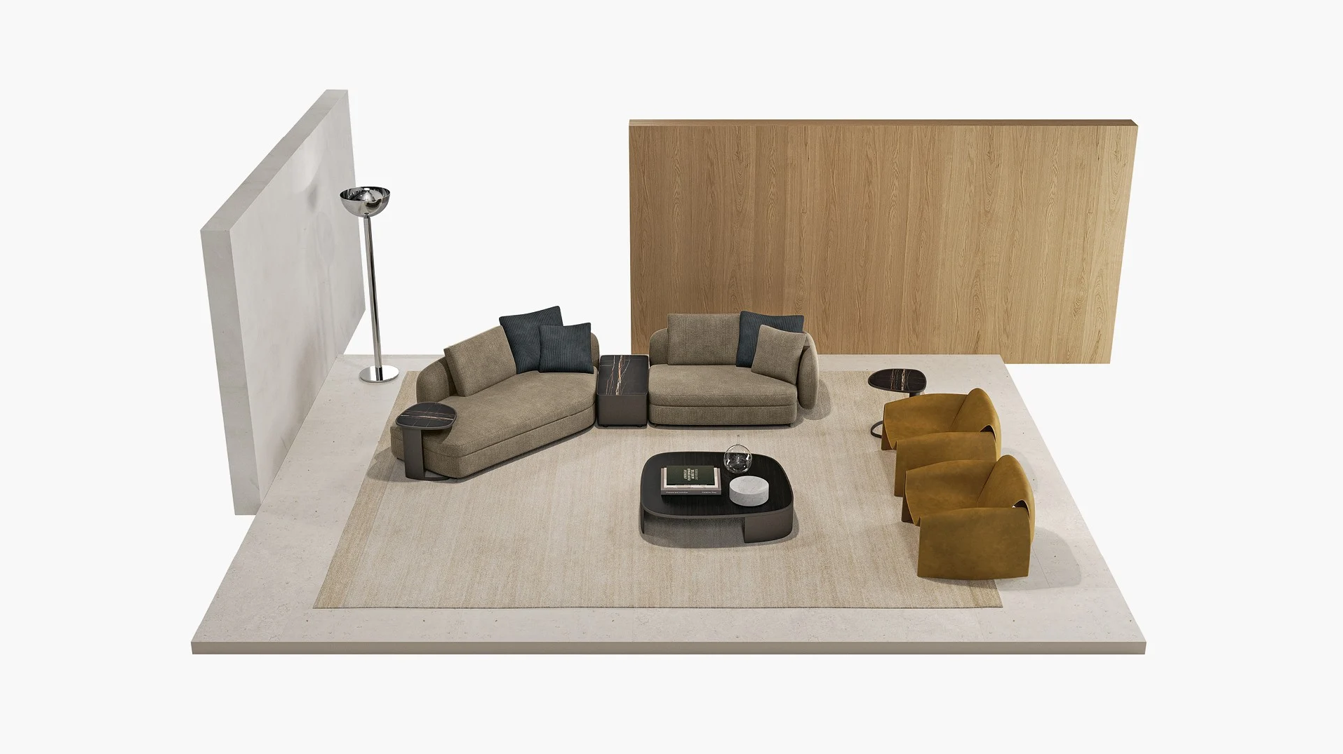 Sofa System with Customizable Upholstery and Coordinated Coffee Tables