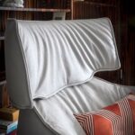 Natural Full Grain Aniline Leather Developing Patina Blue Armchair with footrest